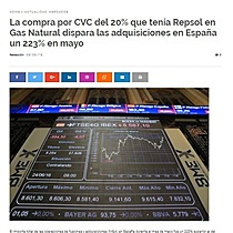 La compra por CVC del 20% que tena Repsol en Gas Natural dispara las adquisiciones en Espaa un 223% en mayo